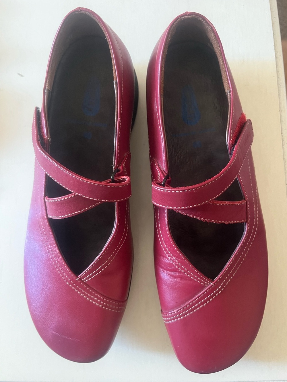 Wolky Berry Red Leather Mary Jane Flats